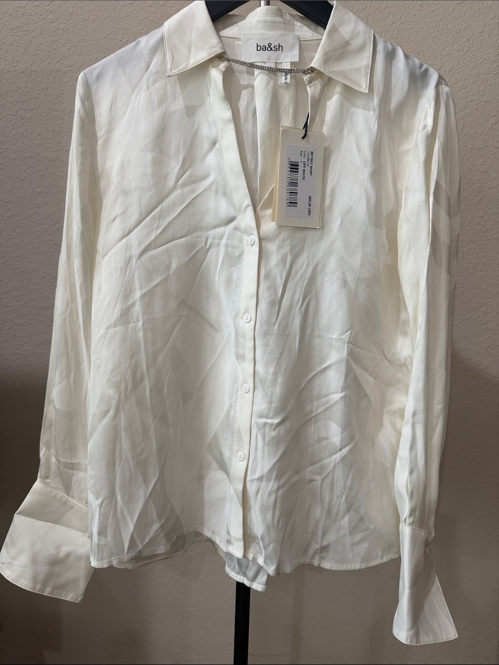 ba&sh Betsey Cream Button-Down Silk Blouse